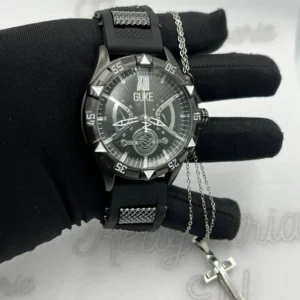 Relógio Masculino Guke Aço Pulseira de Borracha – A prova d’água + Cordão
