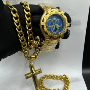 Kit Invicta Thunderbolt Dourado e Azul – Banhado a Ouro 18K