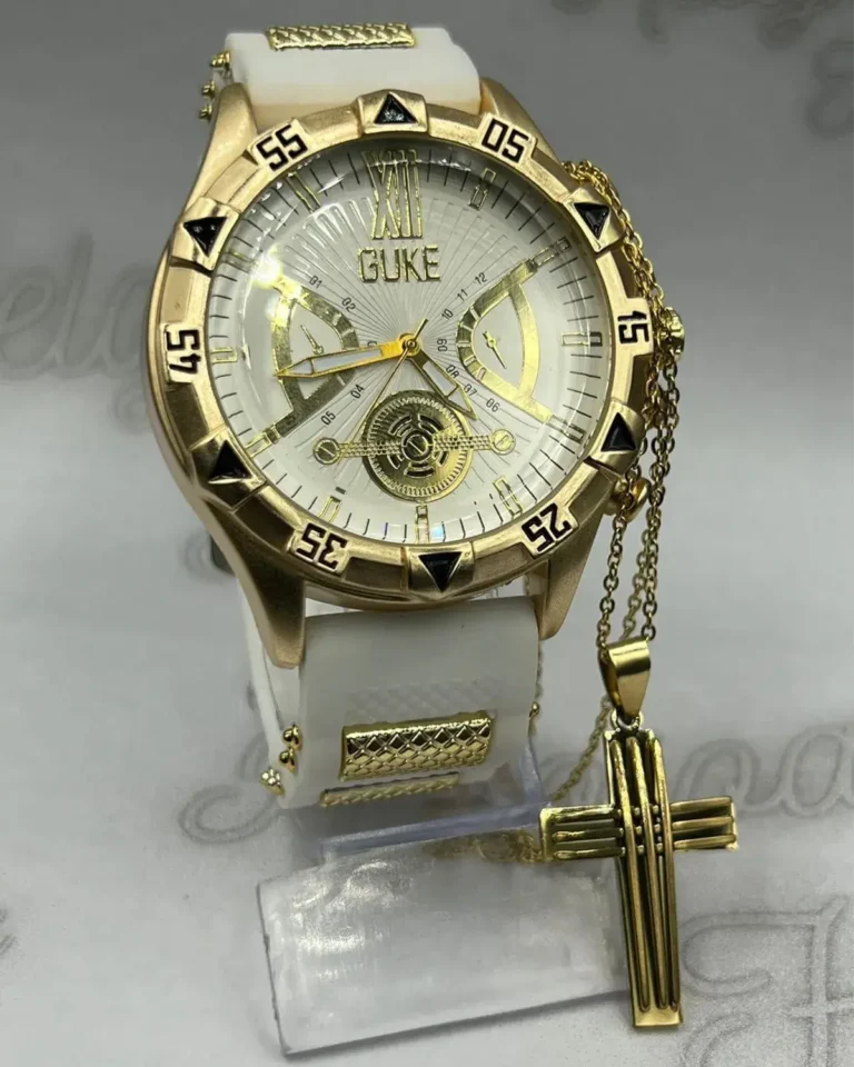 Kit-Linha-Ouro-Banhado-18k-Relogio-Masculino-Guke-Tourbillon-Aco-com-Pulseira-de-Borracha-A-Prova-dagua-Cordao-Pingente-Dourado-com-Branco-1