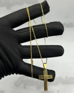 Cordão + Pingente Cruz Masculino Banhado a Ouro – Dourado