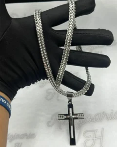 Cordão + Pingente Masculino Banhado a Prata – Prateado
