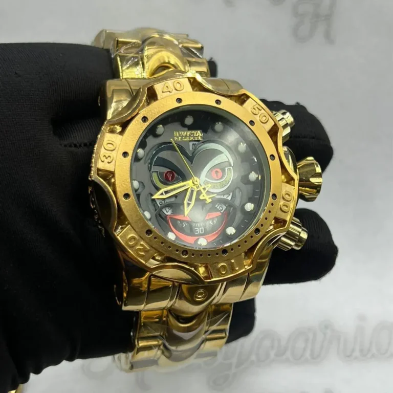 Kit-Linha-Ouro-Banhado-18k-Relogio-Masculino-Invicta-Joker-A-Prova-dagua-Cordao-Pingente-Pulseira-Dourado-e-Preto