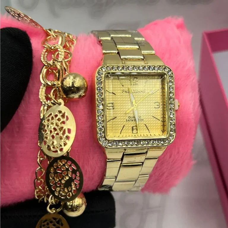 Foto-do-produto-Kit-Relogio-Feminino-Luxo-Dourado-fundo-Branco-Pall