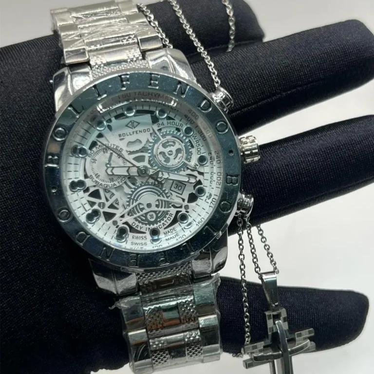 Relogio-Masculino-Bollfendo-Skeleton-Prata-A-prova-dagua-Cordao-com-Pingente-Cruz-Prata-com-Branco-REL0599